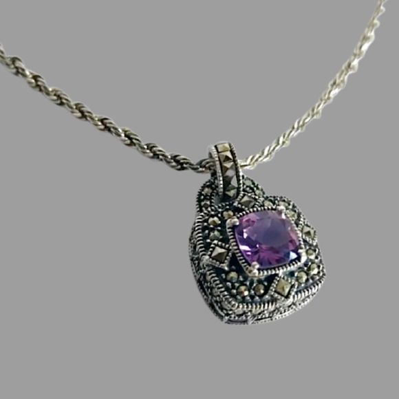 JUDITH JACK Amethyst Marcasite Sterling Necklace - Picture 2 of 16